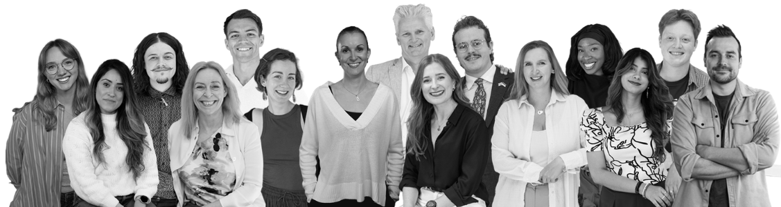 Black and white collage of members of team BFBS Creative