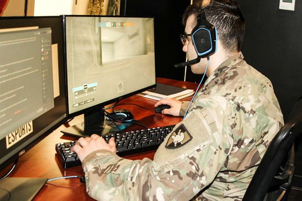 Person in uniform gaming