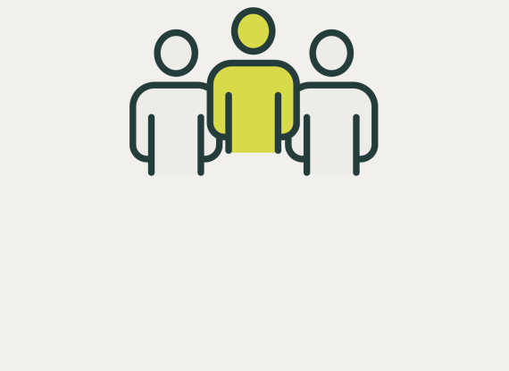 Figures of three people with the middle figure highlighted in lime green. 