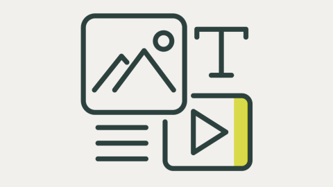 Icons representing image, text and video content