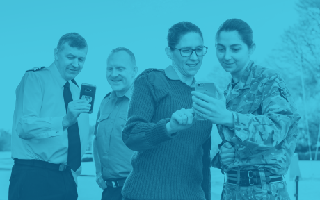 Service people looking at smartphones