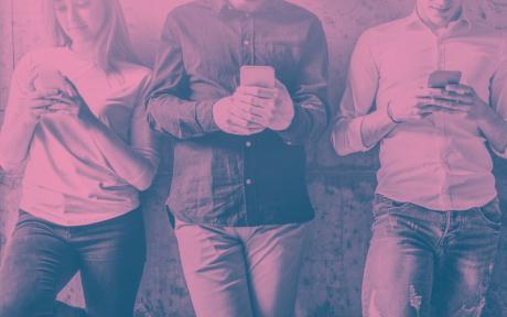 Group of people on smart phones 