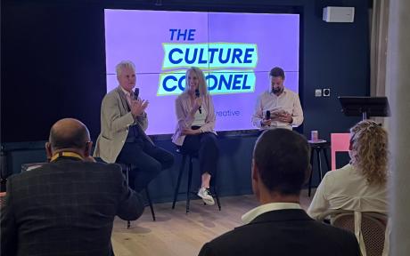 Podcast team in live episode at the launch event