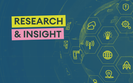 A picture of the globe with comms icons around it. There's a highlighted title that says Research and Insight. 