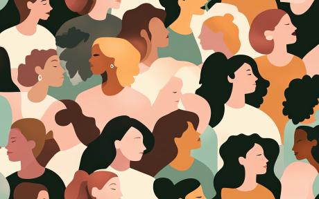 Silhouette of Woman in Profile With Diverse Faces of Women Representing Allyship and Racial Equality