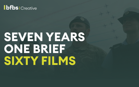 BFBS Creative banner showing three uniformed reservists beneath aircraft in formation, with the headline “Seven Years One Brief Sixty Films”.