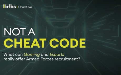 Dark green BFBS Creative article banner reading “Not a Cheat Code” with the subtitle “What can Gaming and Esports really offer Armed Forces recruitment?” against a subtle digital tunnel background.