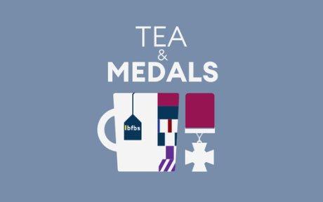 Tea & Medals series artwork featuring an illustrated mug of tea alongside military medals.