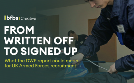 Banner showing young Royal Navy recruits ironing their uniforms, with the text: “From Written Off to Signed Up. What the DWP report could mean for UK Armed Forces recruitment.