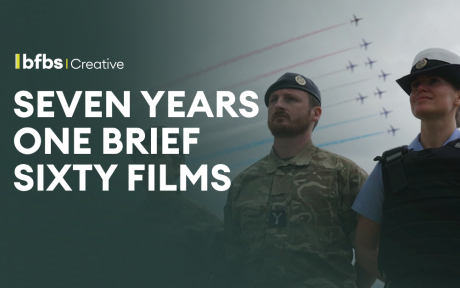 BFBS Creative banner showing three uniformed reservists beneath aircraft in formation, with the headline “Seven Years One Brief Sixty Films”.