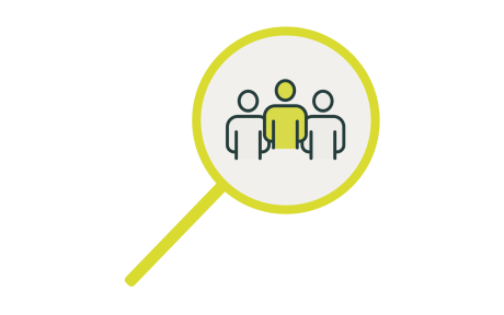 Magnifying glass with the figures inside. Middle one is highlighted in lime green. 