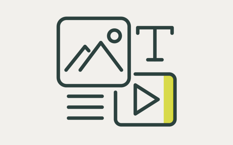 Icons representing image, text and video content