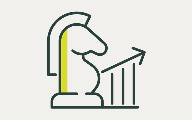 Chess knight beside an upward-trending graph
